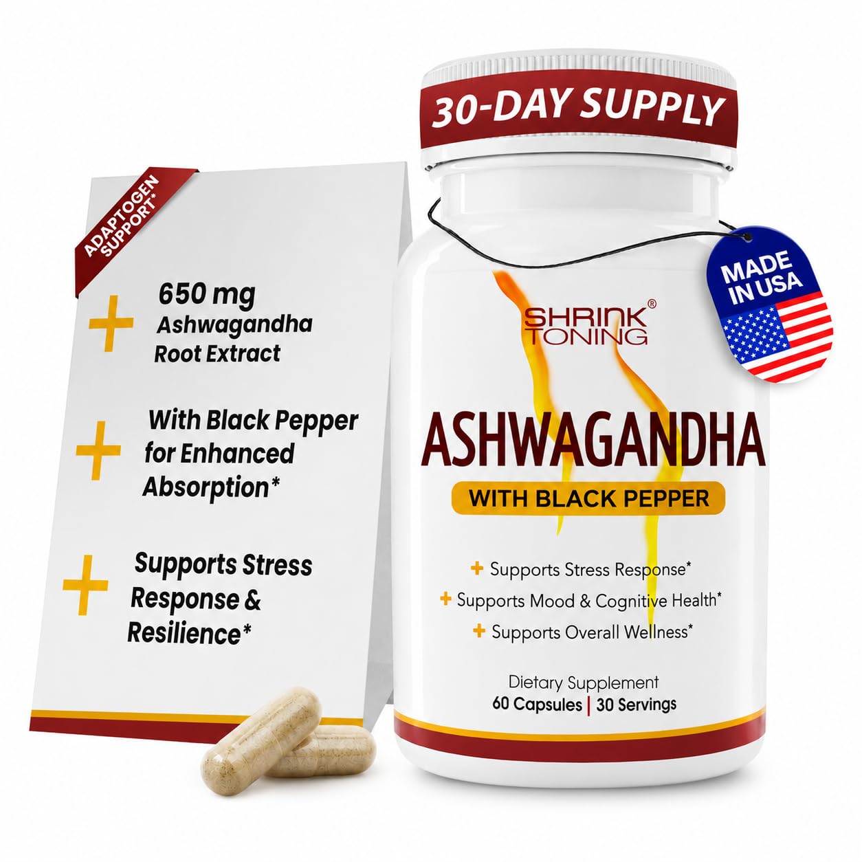 Shrink Ashwagandha with Black Pepper – 60 Capsules | 650mg