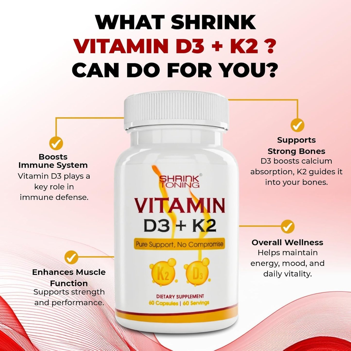 Shrink Toning Vitamin D3 + K2 Supplement – 125 mcg Vitamin D₃ & 100 mcg K₂