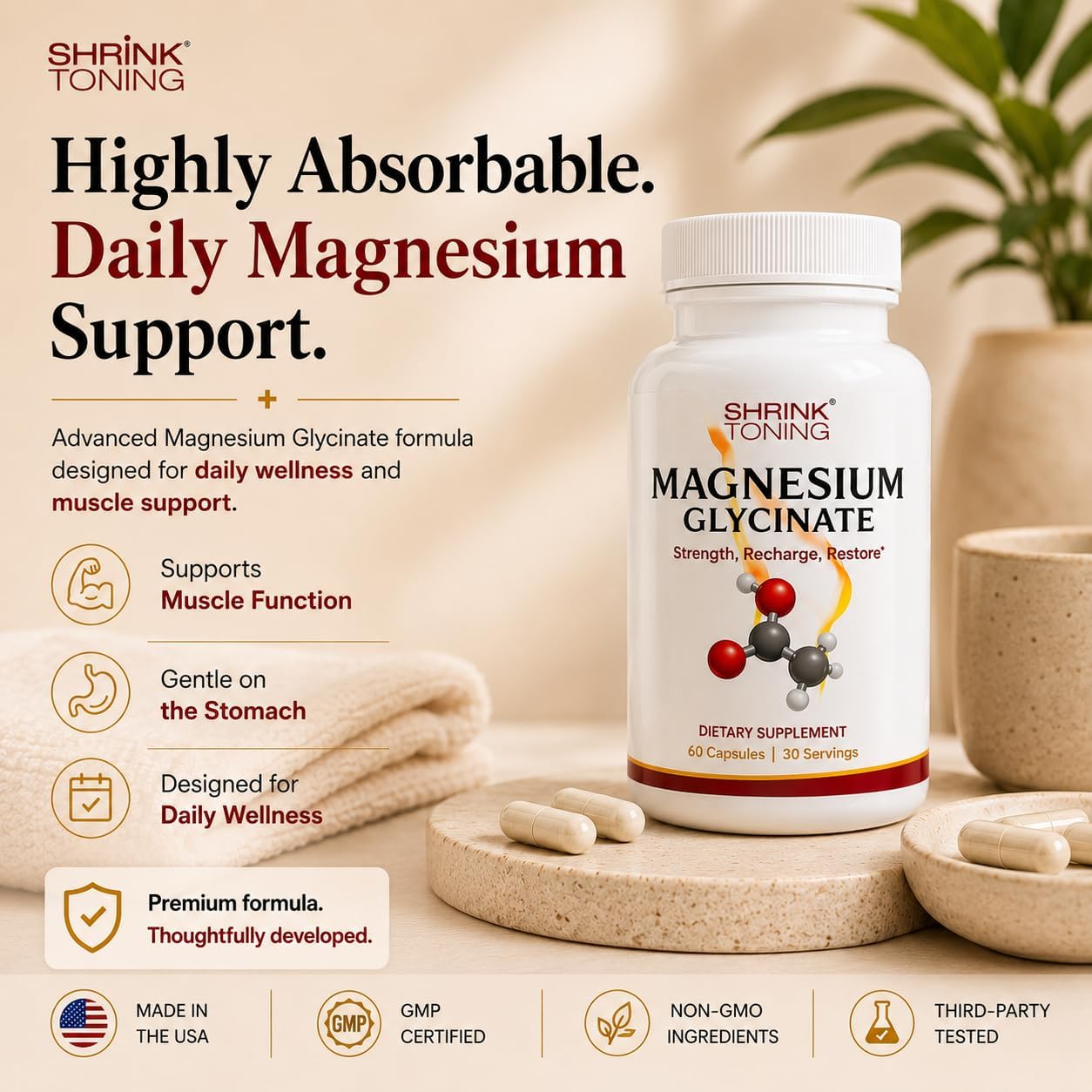 Shrink Magnesium glycinate 60 Capsules