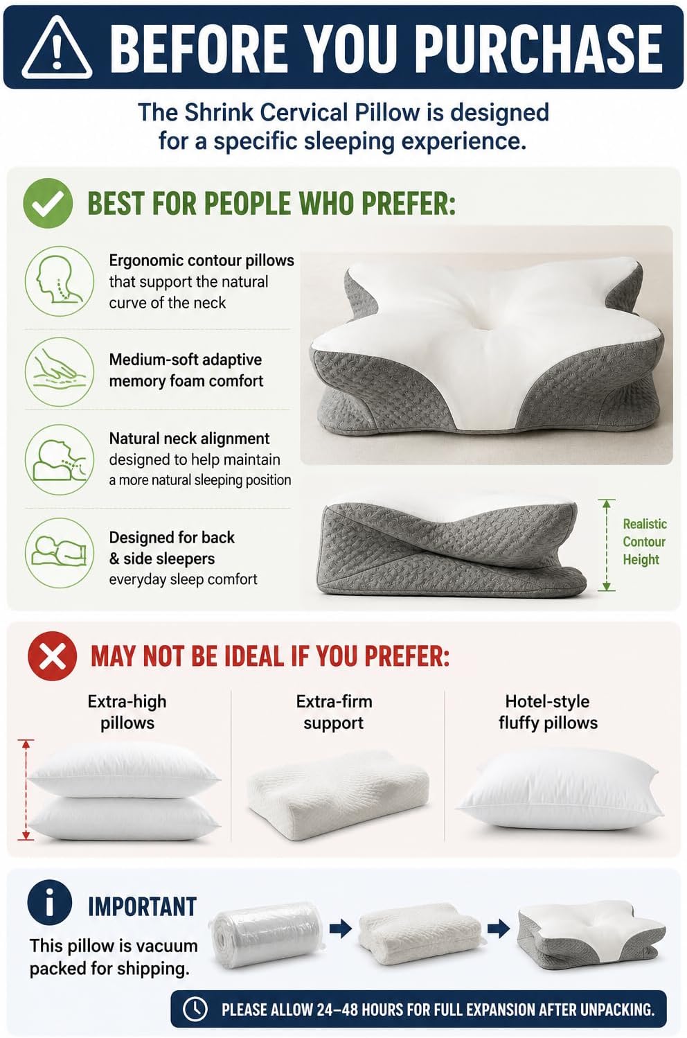 Shrink Cervical Pillow for Neck Pain Relief and Shoulder