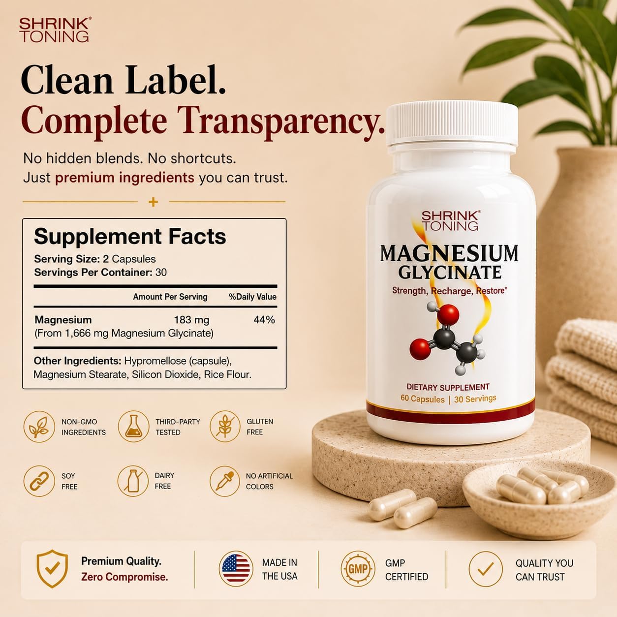 Shrink Magnesium glycinate 60 Capsules