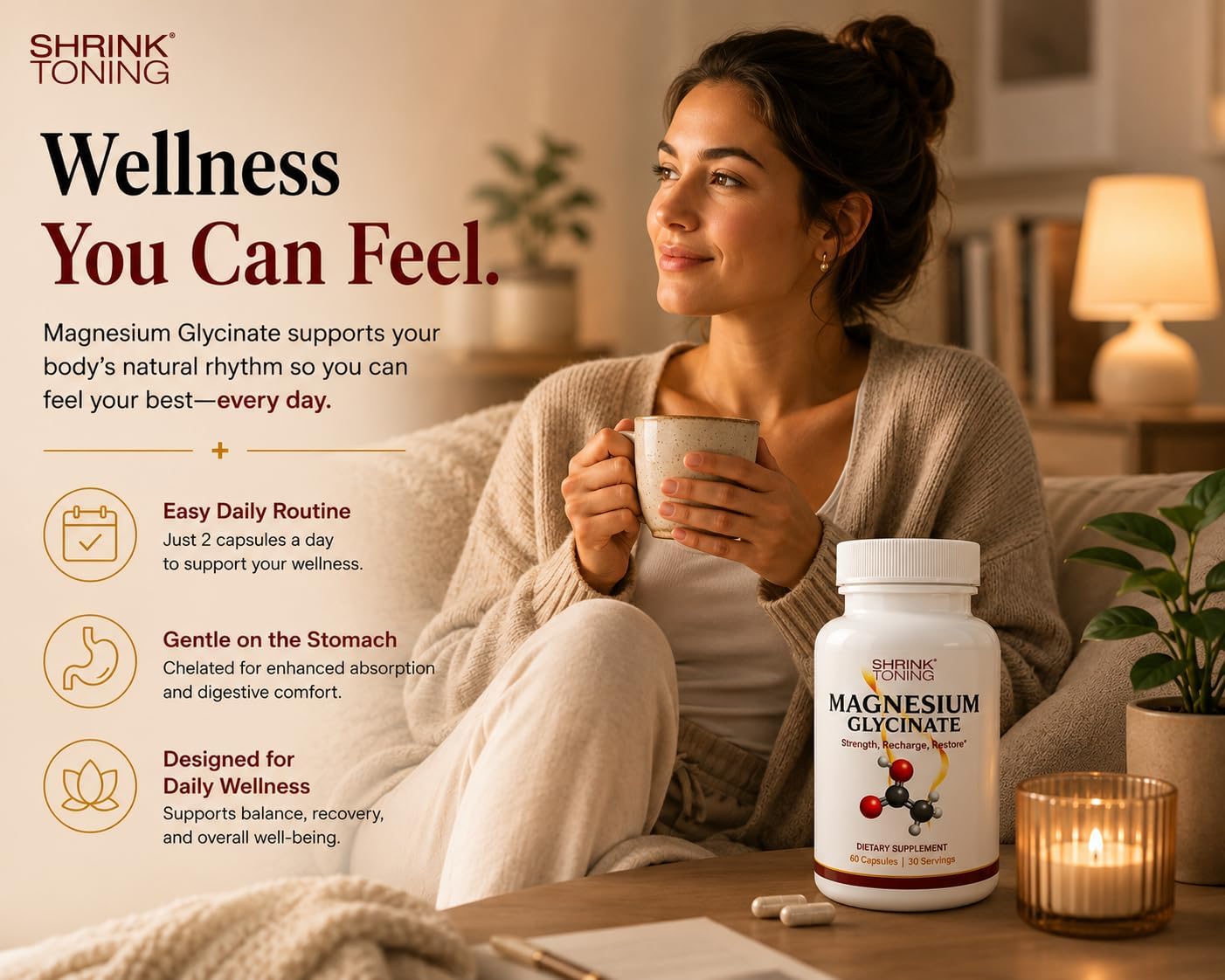 Shrink Magnesium glycinate 60 Capsules