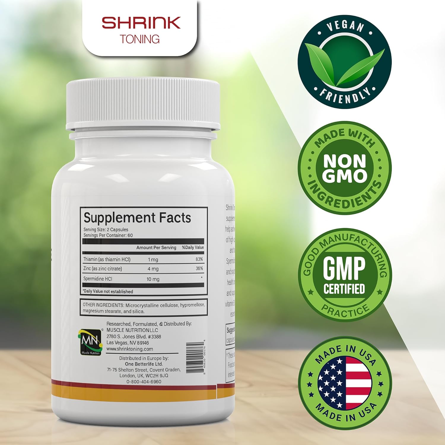 shrink Spermidine Supplements for Men & Women – 120 Vegan Caps 100% Natural Polyamine for Anti-Aging Support and Overall Wellness – Non-GMO, USA Made – with High Spermidine, Zinc & Thiamin