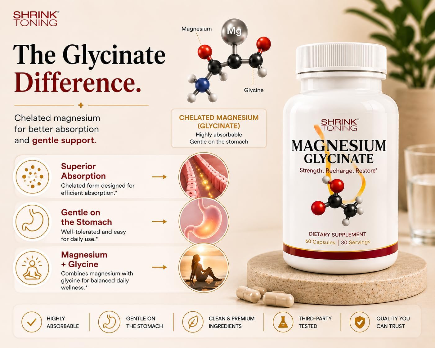 Shrink Magnesium glycinate 60 Capsules