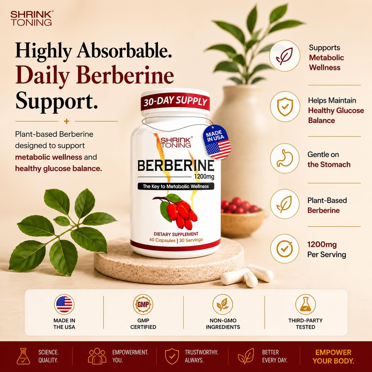 Shrink Toning Berberine HCl 1200mg Per Serving