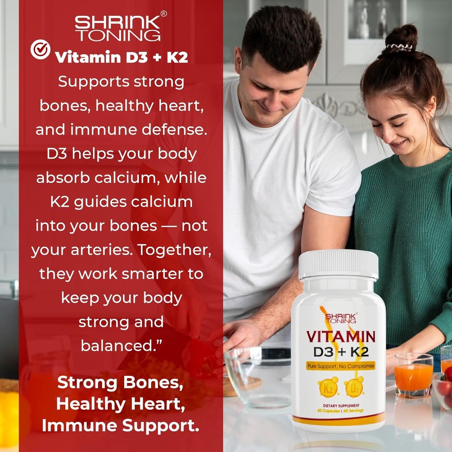 Shrink Toning Vitamin D3 + K2 Supplement – 125 mcg Vitamin D₃ & 100 mcg K₂