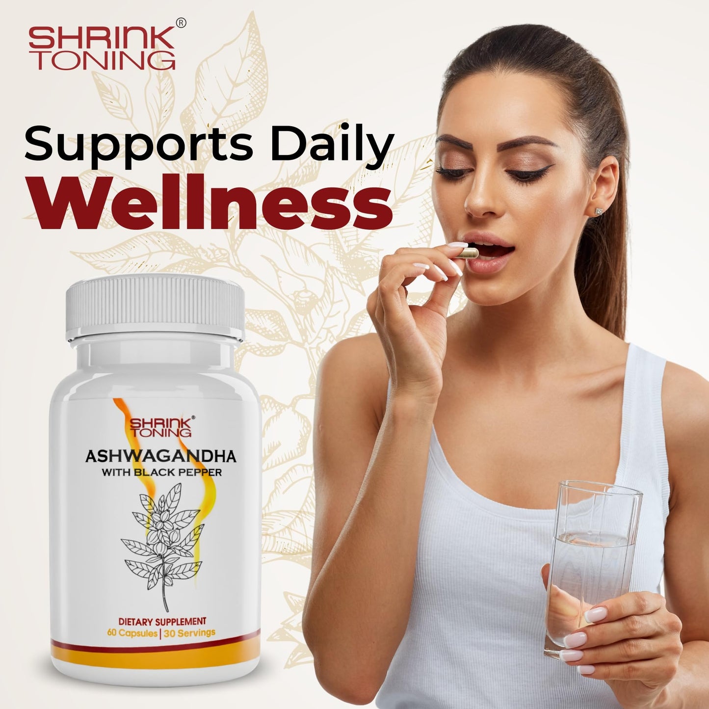 Shrink Ashwagandha with Black Pepper – 60 Capsules | 650mg