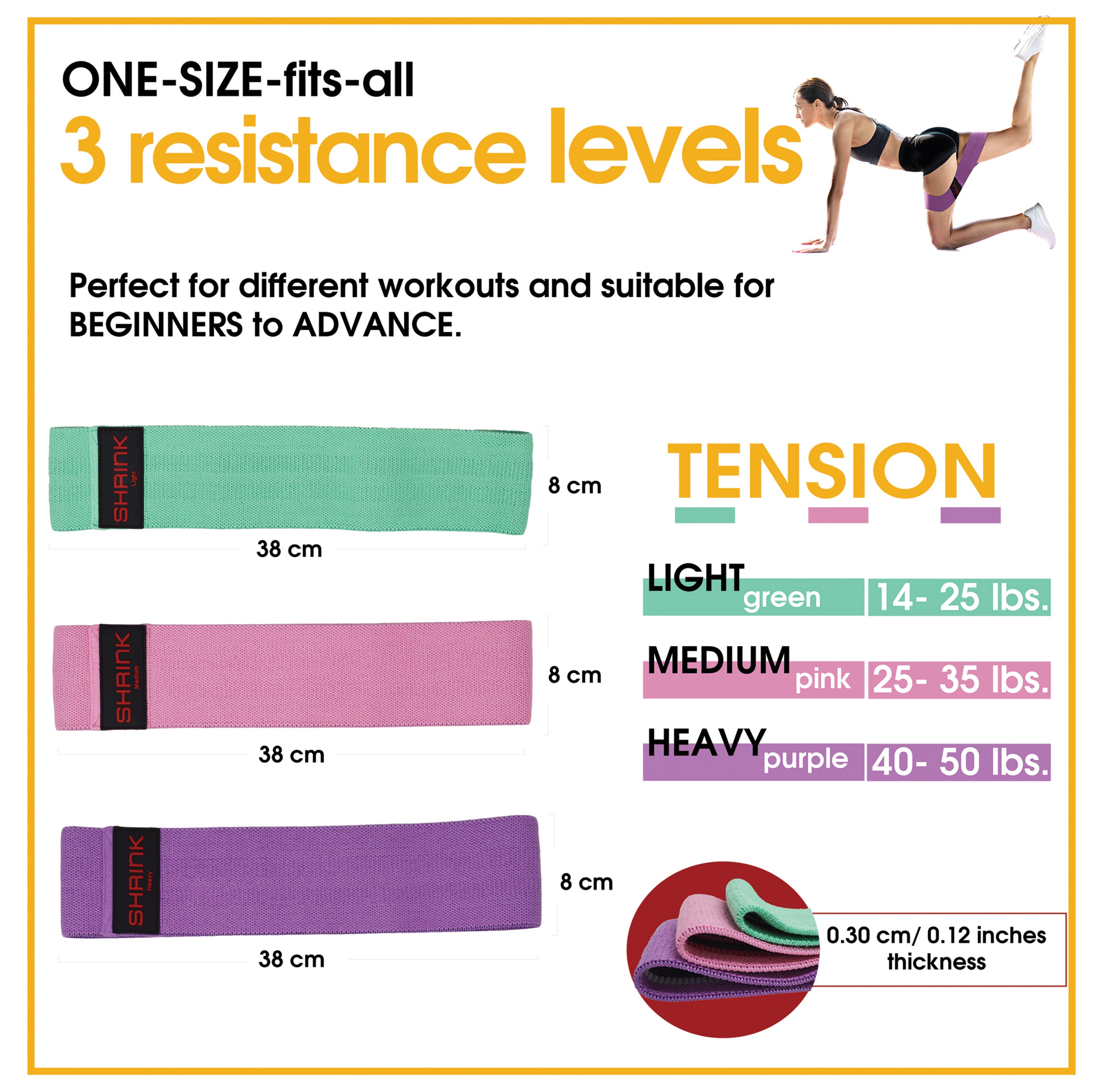 Shrink 3 Pc Fabric Resistance Bands Set-Shrinktoning