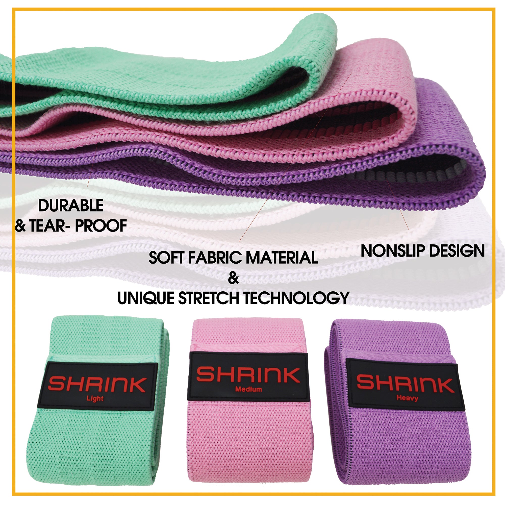 Shrink 3 Pc Fabric Resistance Bands Set-Shrinktoning